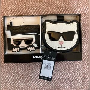 Nib! Karl Lagerfeld Black and White Cat Face Mini Bag & Card Case Set